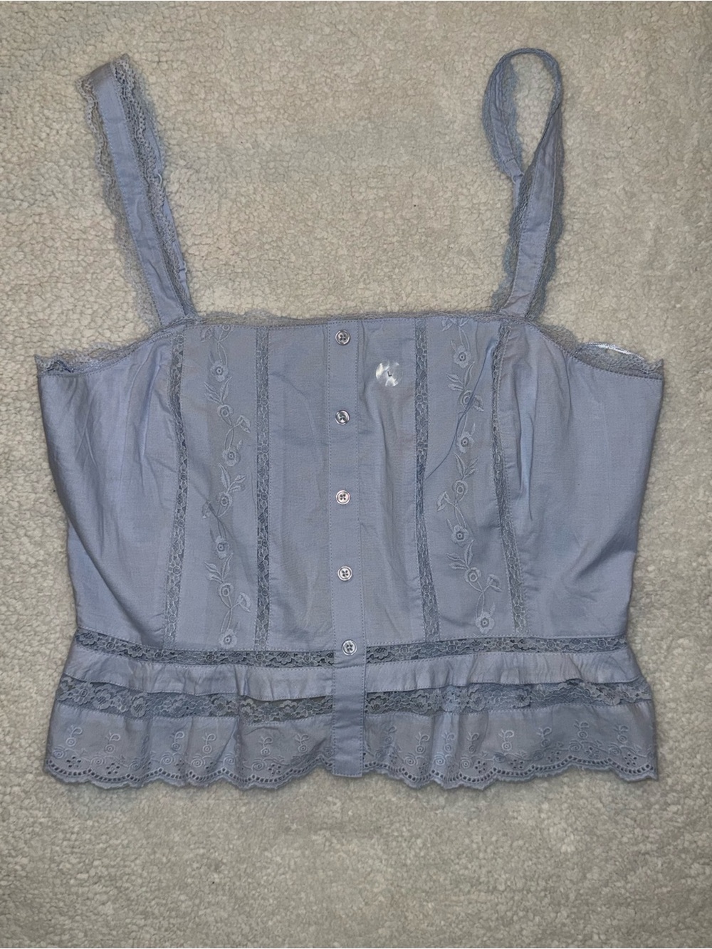 Aéropostale Blue Lace Trim Embroidered Peplum Cami Top Size Large